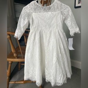 NWT First Communion / Flower Girl white, lace, tea length dress